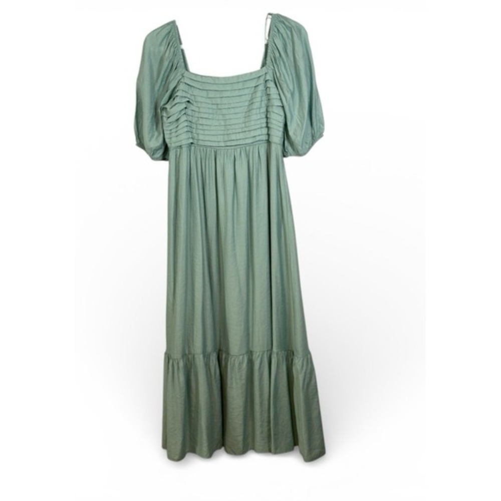 By the River Sage Green Smocked Square Neck‎ Tiered Dress  Size M